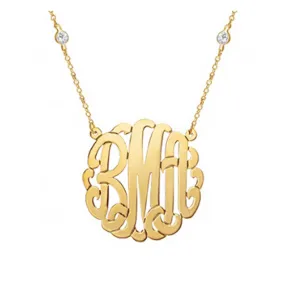 Gold Monogram on Cubic Zirconia Necklace