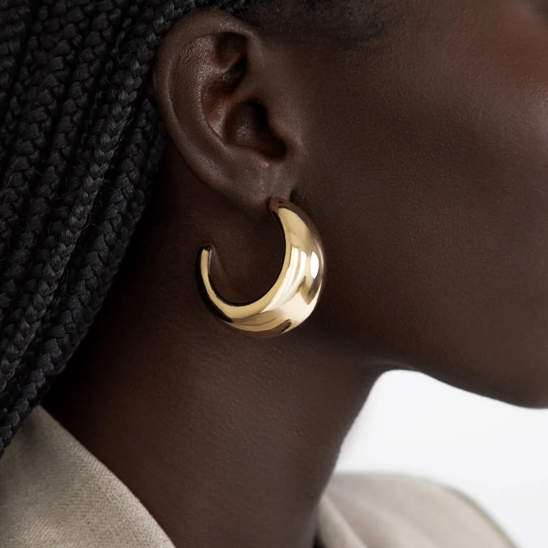 Gold Plated Chunky Tsuki Hoop Earrings