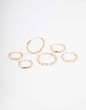 Gold Skinny Bamboo Hoop Earring 3-Pack