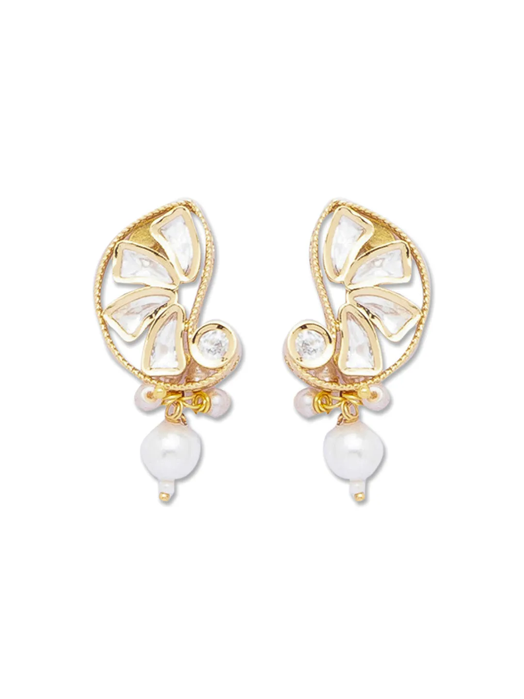 Golden and Pearly White  Kundan Earrings