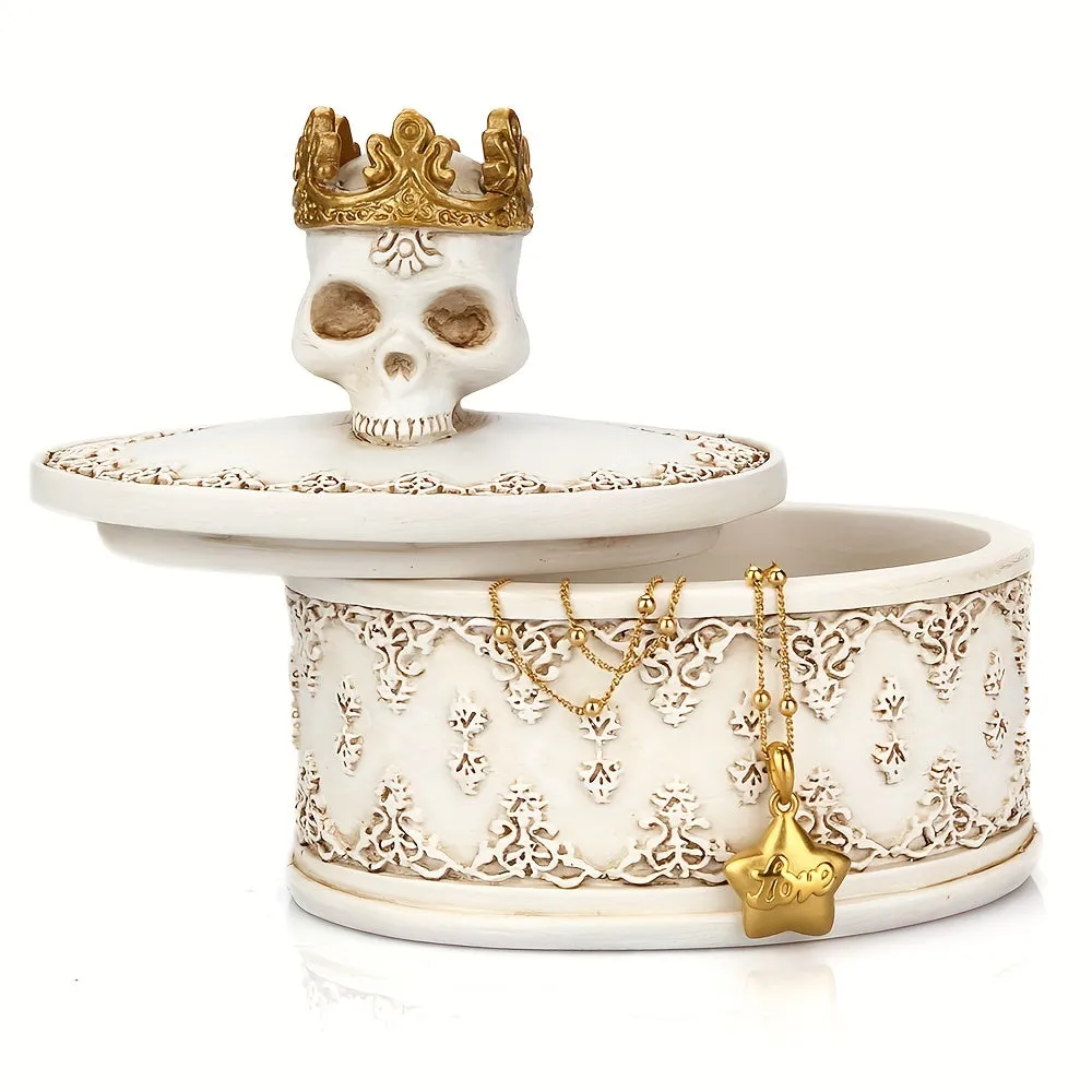 Gothic Crown Skull Jewelry Storage Box - Perfect for Organizing Earrings, Rings, and Necklaces!