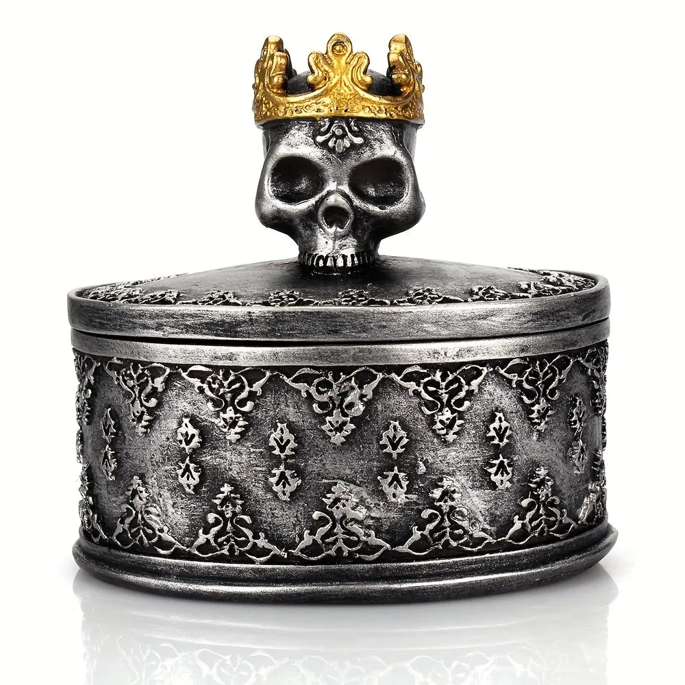 Gothic Crown Skull Jewelry Storage Box - Perfect for Organizing Earrings, Rings, and Necklaces!