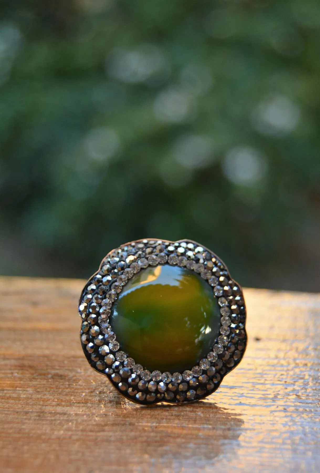 Green Agate Natural Stone Adjustable Women's Ring