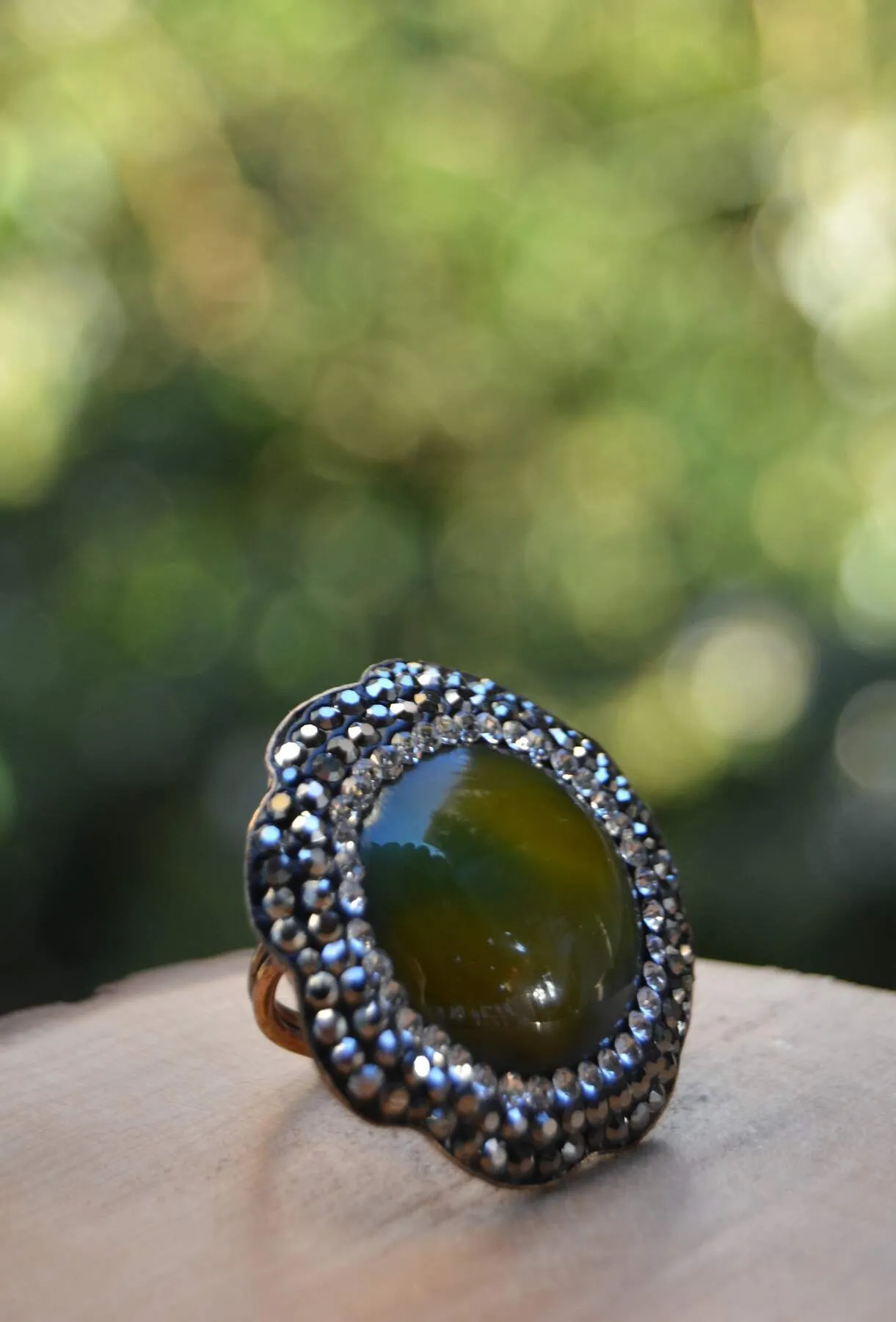 Green Agate Natural Stone Adjustable Women's Ring