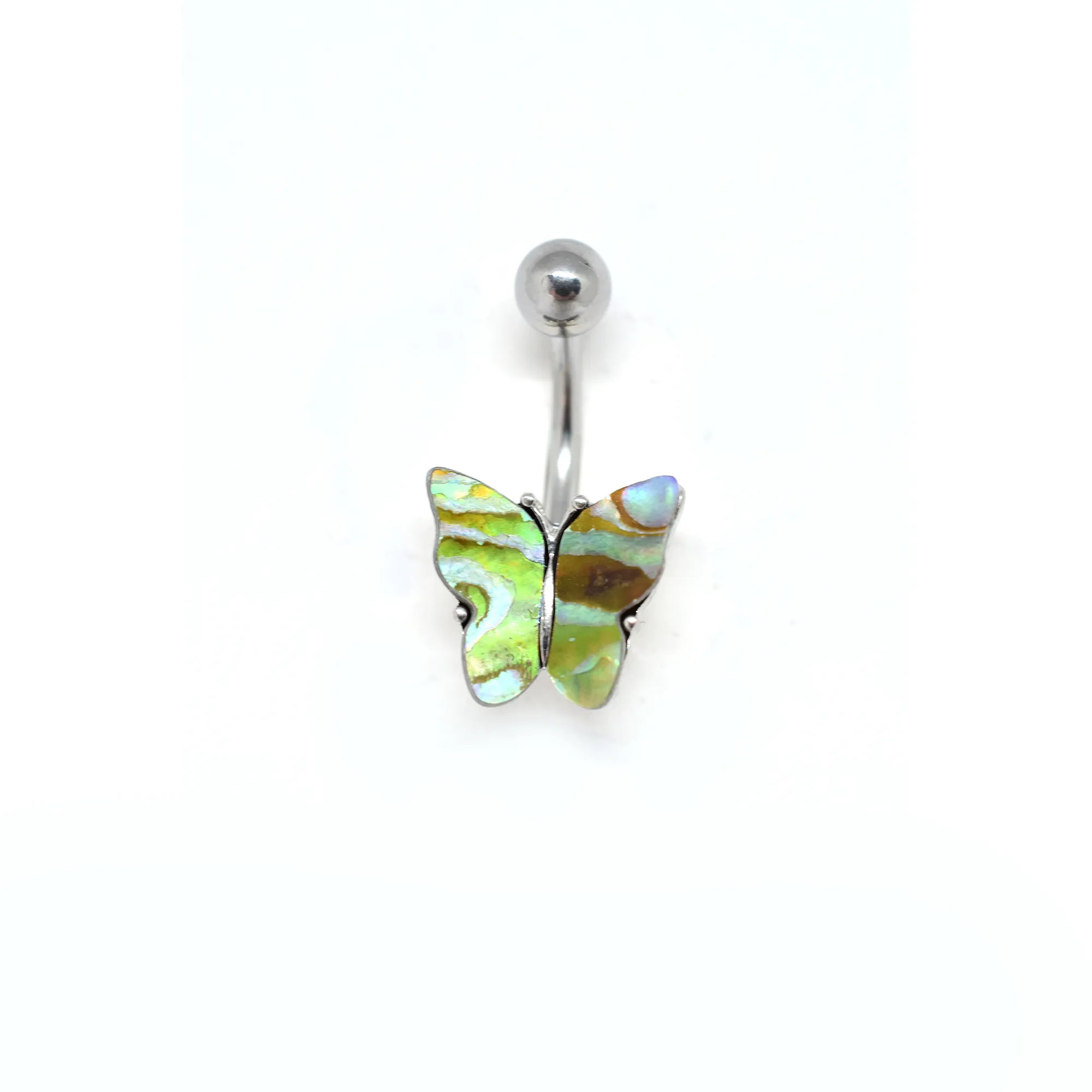 Green Marble Butterfly Belly Ring