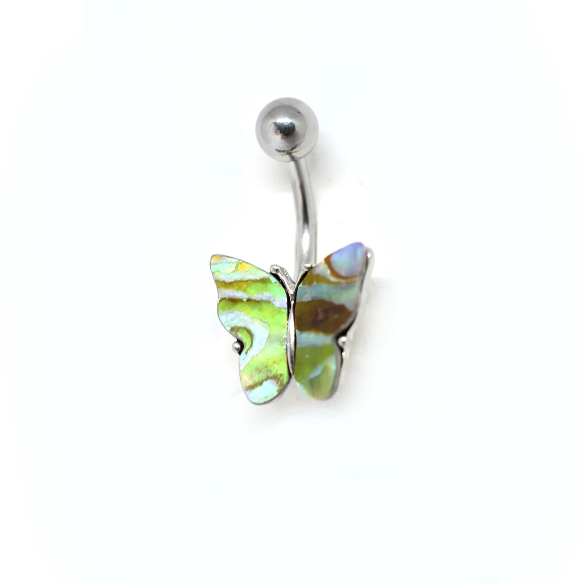 Green Marble Butterfly Belly Ring