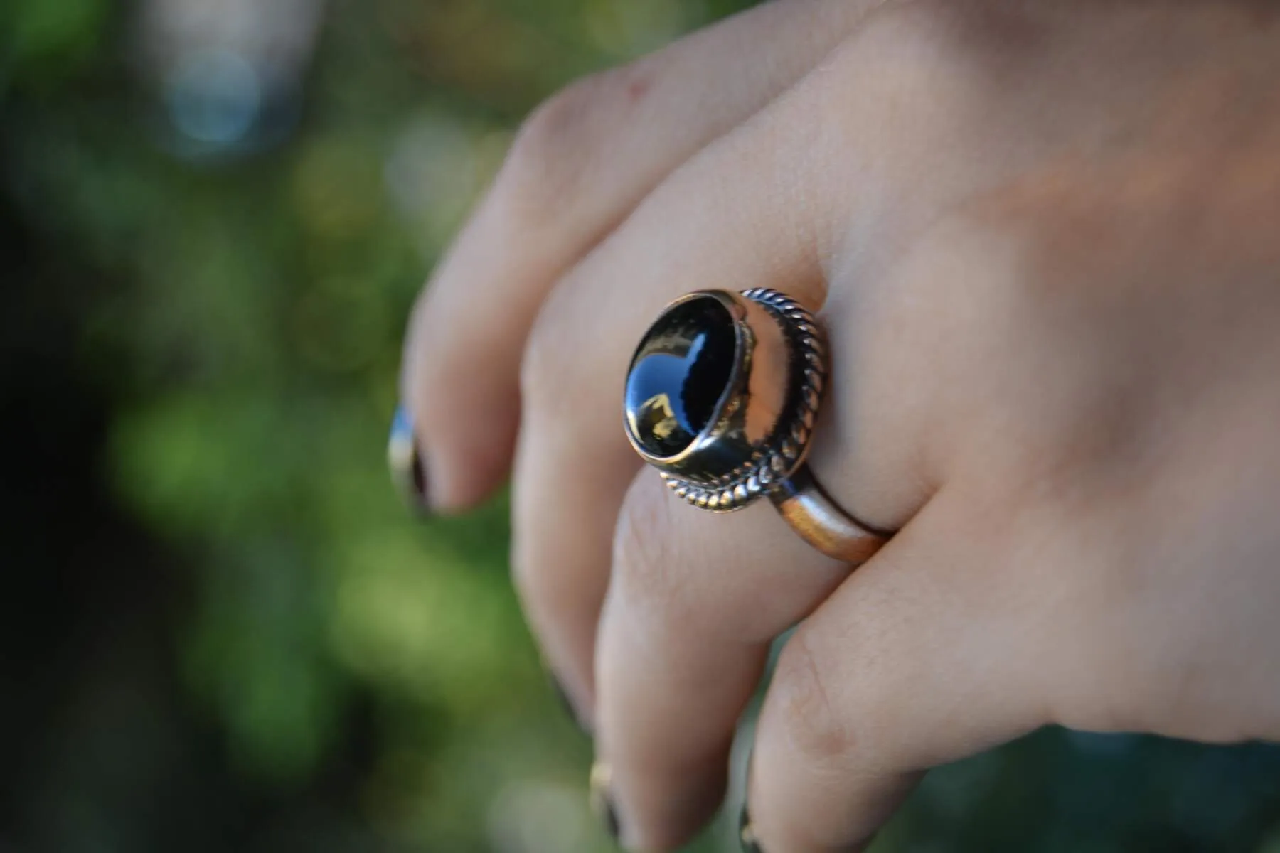 Handmade Onyx Natural Stone Women's Adjustable Ring