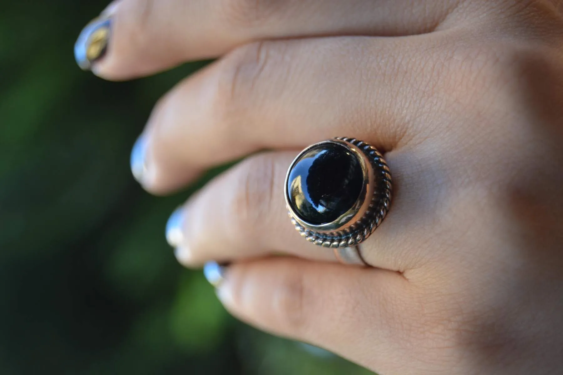 Handmade Onyx Natural Stone Women's Adjustable Ring