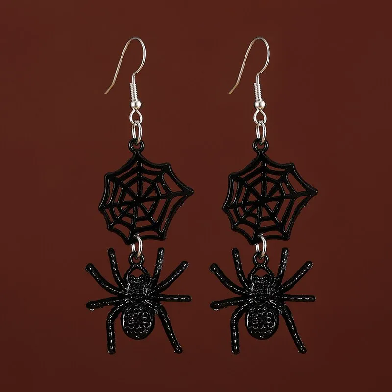 Hanging Black Spider Drop Halloween Earrings Spider Web Hook Earrings