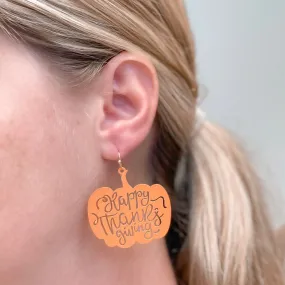 'Happy Thanksgiving' Pumpkin Cutout Dangle Earrings