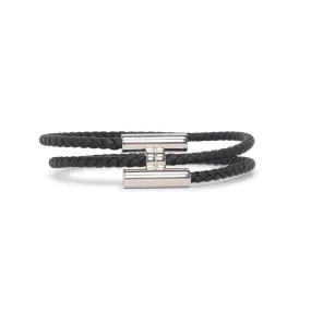 Hermes Black Braided Leather Tournis Tresse Bracelet