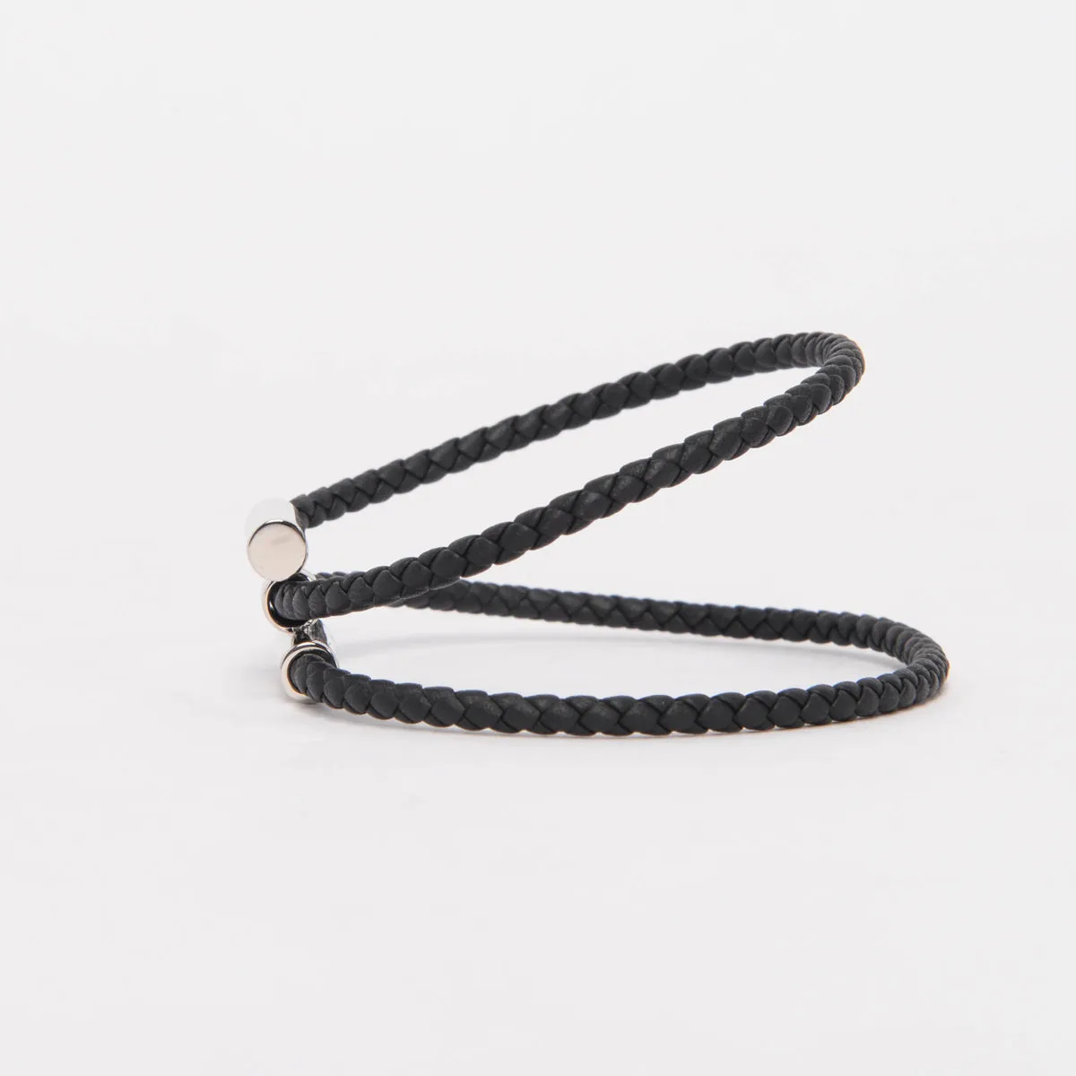 Hermes Black Braided Leather Tournis Tresse Bracelet