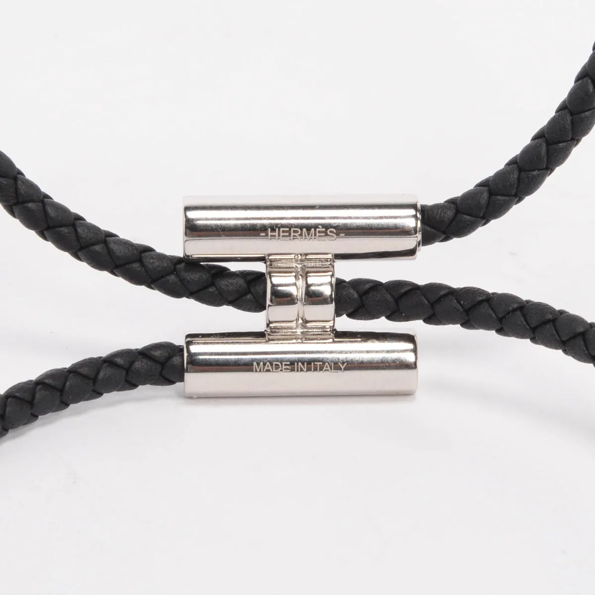 Hermes Black Braided Leather Tournis Tresse Bracelet