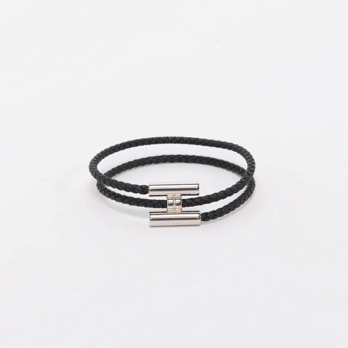 Hermes Black Braided Leather Tournis Tresse Bracelet