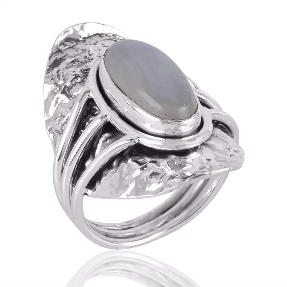 High Quality Real Rainbow Moonstone Boho Design Sterling Silver Ring, Nickel Free