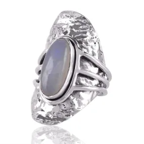 High Quality Real Rainbow Moonstone Boho Design Sterling Silver Ring, Nickel Free