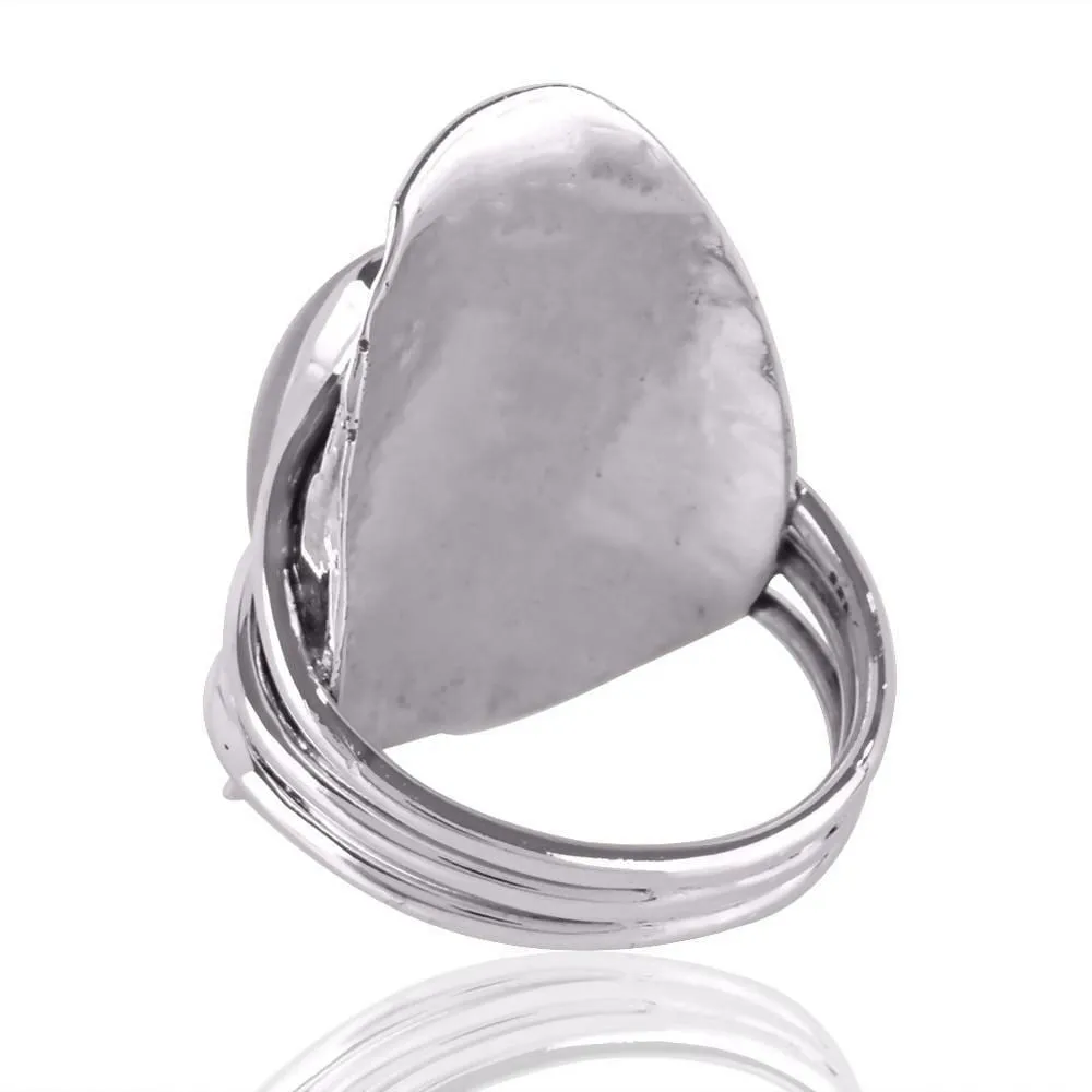 High Quality Real Rainbow Moonstone Boho Design Sterling Silver Ring, Nickel Free