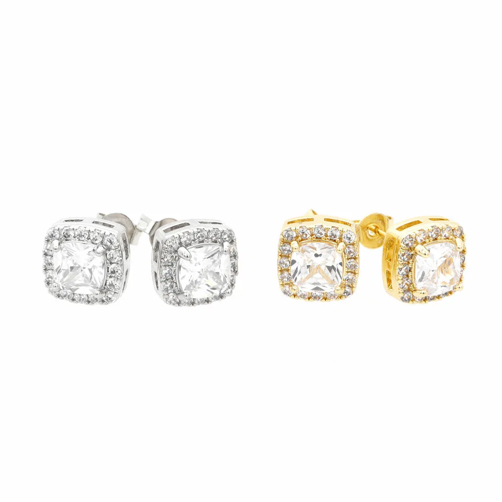 Iced Out CZ Paved Square Stud Earrings