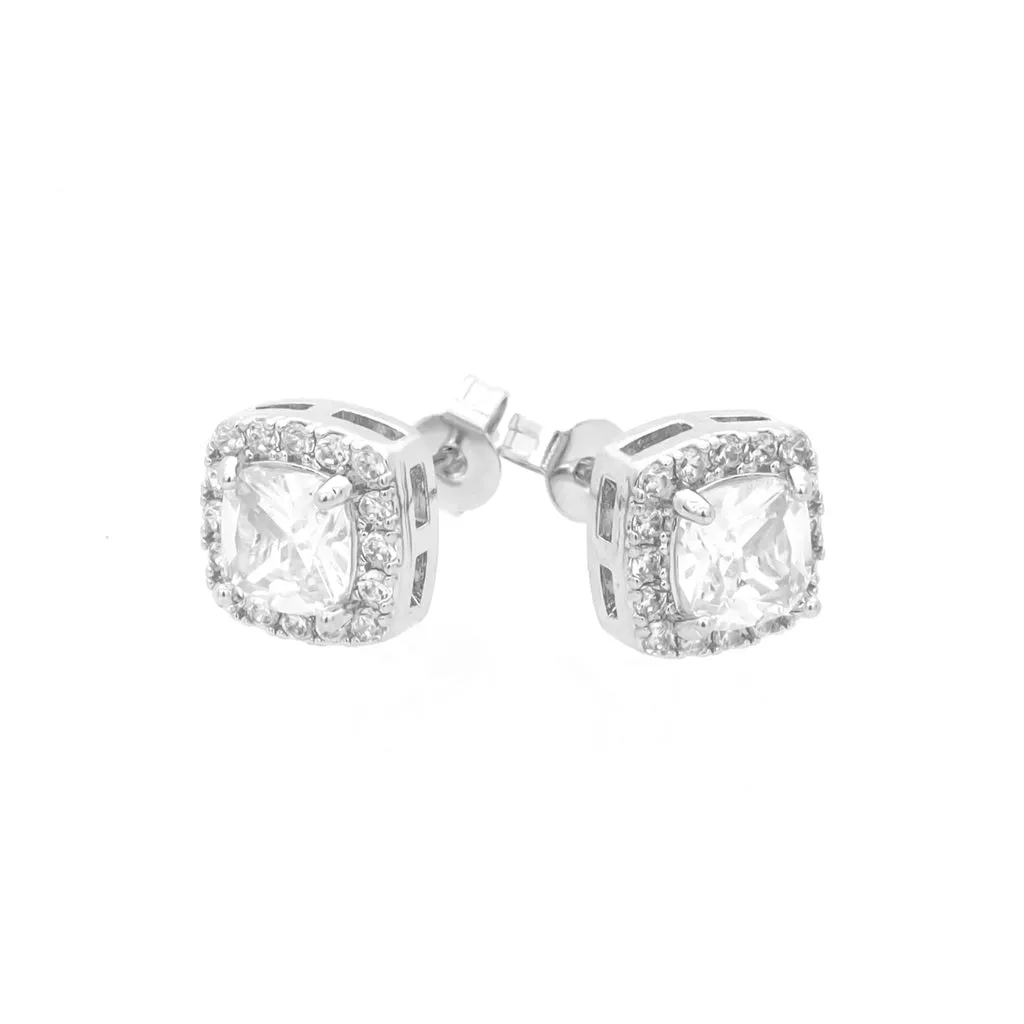 Iced Out CZ Paved Square Stud Earrings