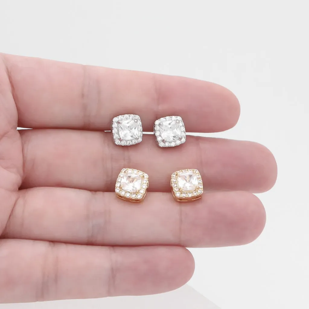 Iced Out CZ Paved Square Stud Earrings