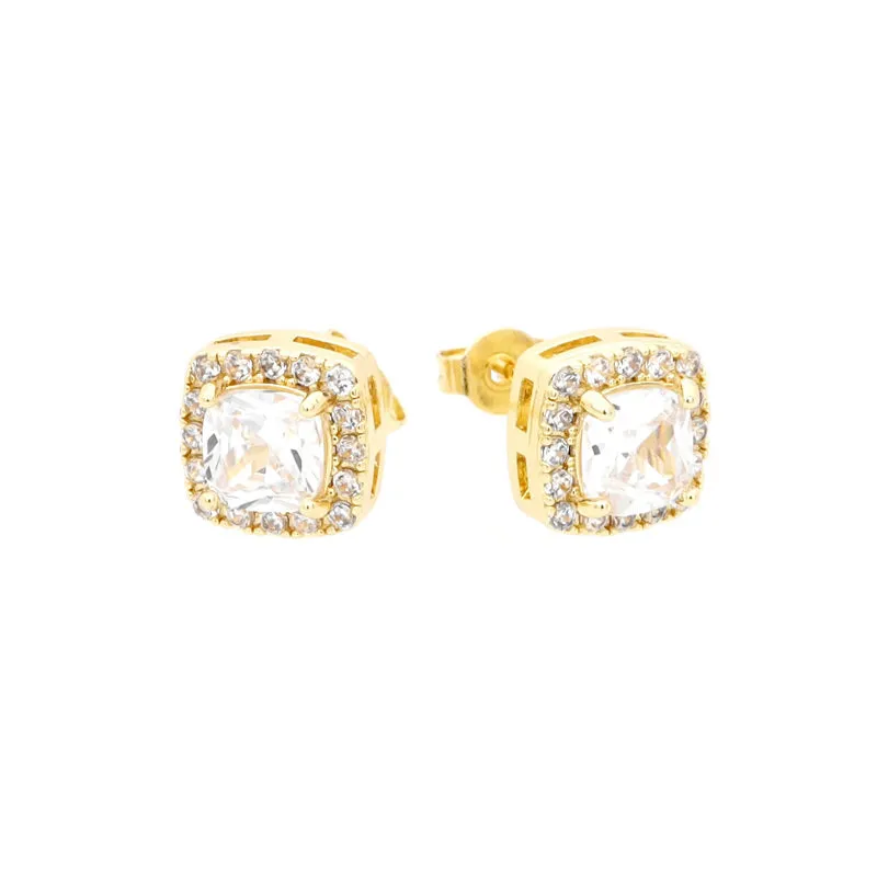 Iced Out CZ Paved Square Stud Earrings