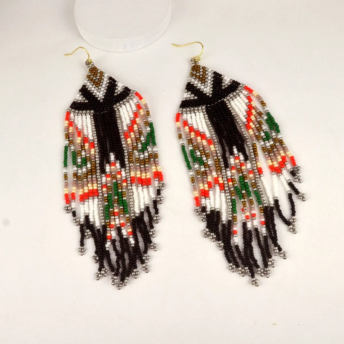 Indian Seed Bead Long Dangle Earrings 4 Different Colors You Choose Boho Tribal Beaded Statement Earrings