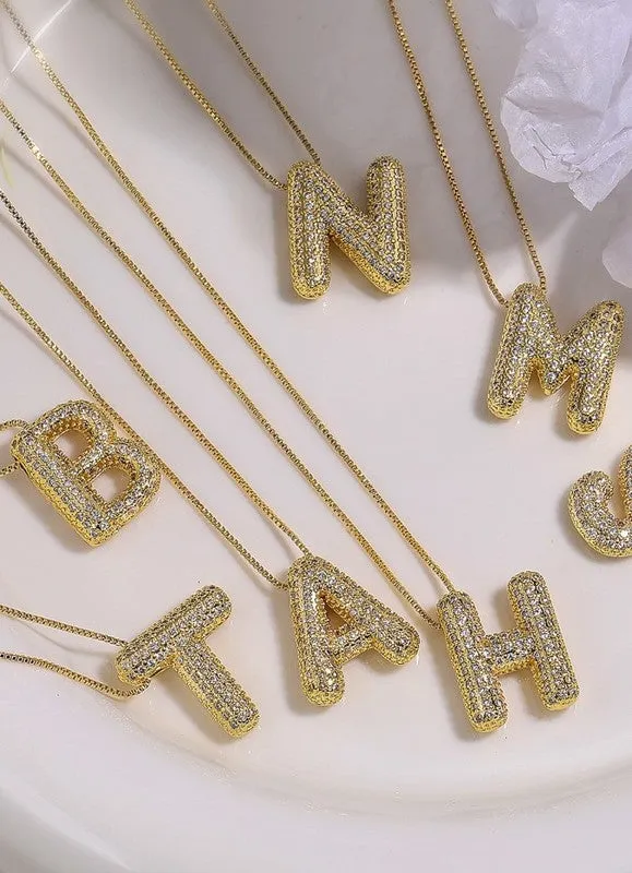 Initial Rhinestone Bubble Letter Necklaces