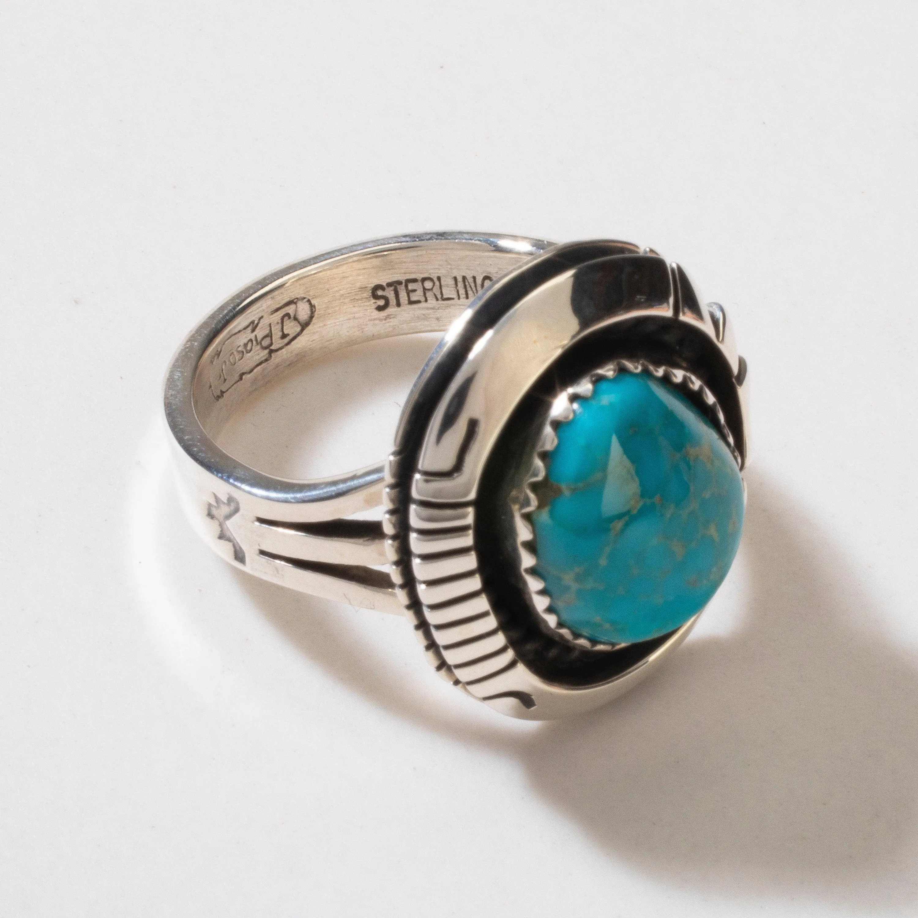 Joe Piaso Jr. Sleeping Beauty Turquoise Round Navajo USA Native American Made 925 Sterling Silver Ring