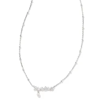 Kendra Scott MAMA Script Satellite Chain Pendant Necklace in White Pearl and Rhodium Plated