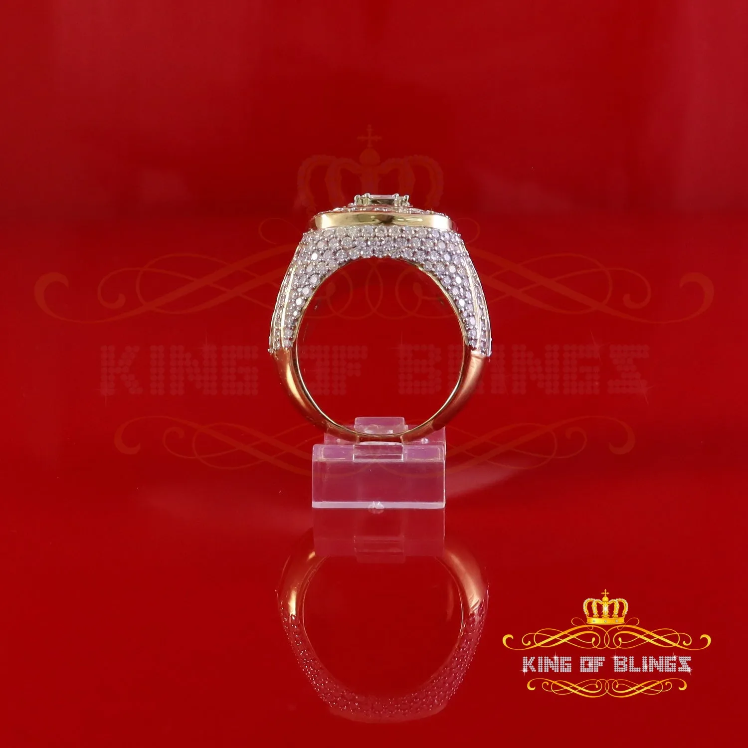 King of Bling's 925 Silver 5.50ct VVS 'D' Moissanite Yellow Square Round Rings Size 10 Men's