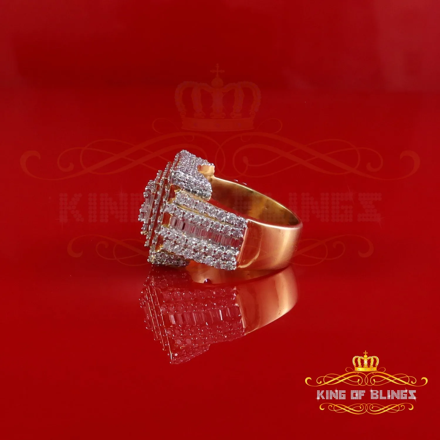 King of Bling's Men's 925 Silver Yellow 5.00ct VVS 'D' Moissanite Stone Square Rings Size 10