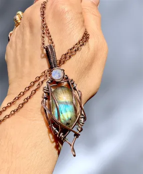 Labradorite With Moonstone Wire Wrapped Pendant