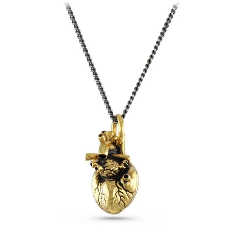 Large Gold Anatomical Heart Necklace