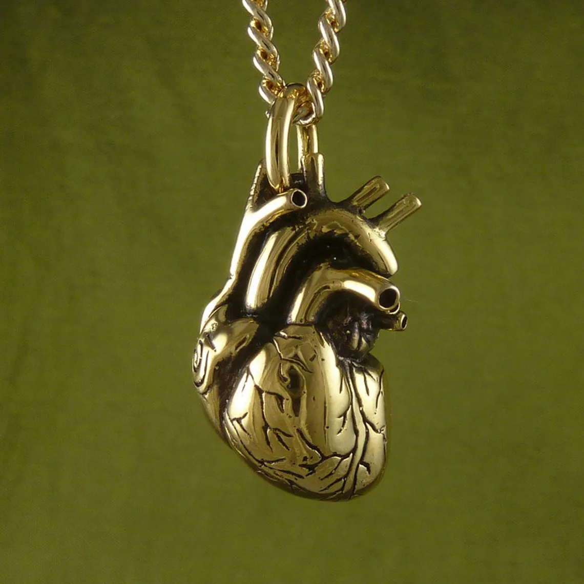 Large Gold Anatomical Heart Necklace