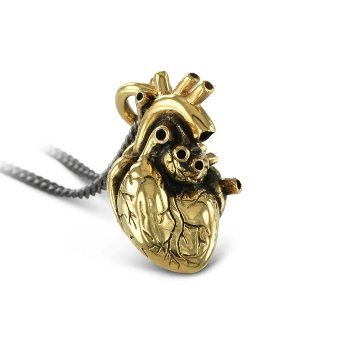 Large Gold Anatomical Heart Necklace