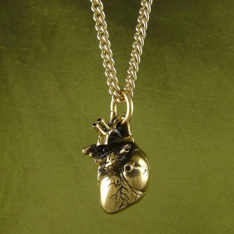 Large Gold Anatomical Heart Necklace