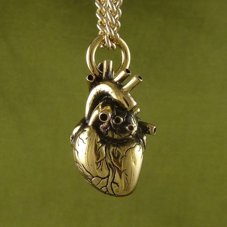 Large Gold Anatomical Heart Necklace