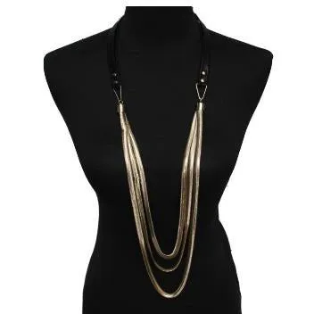 Leather and Gold Chain Multi Layered Necklace