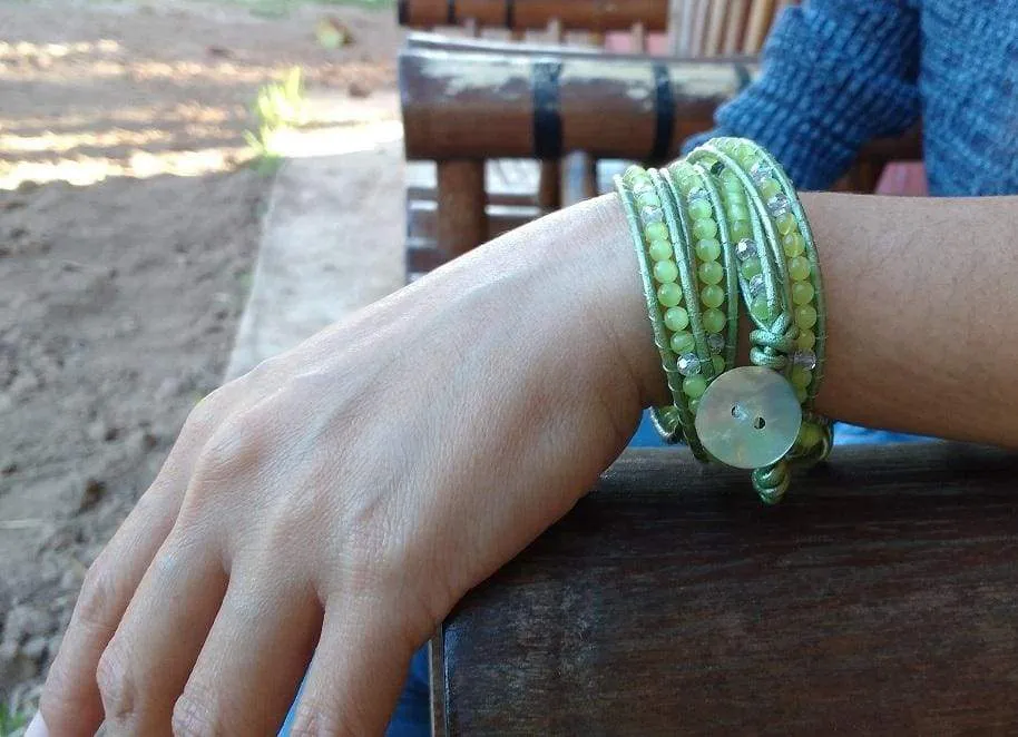 Lime Green Cats Eyes Wrap Bracelet