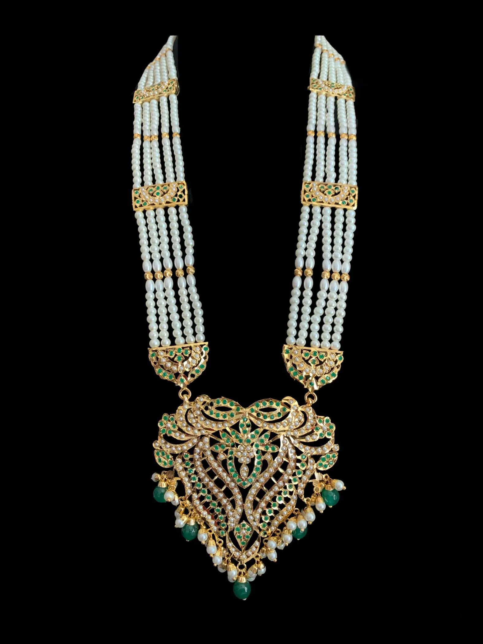 LN123 Sakshi Green / emerald Jadau Rani haar with earrings tika ( READY TO SHIP )