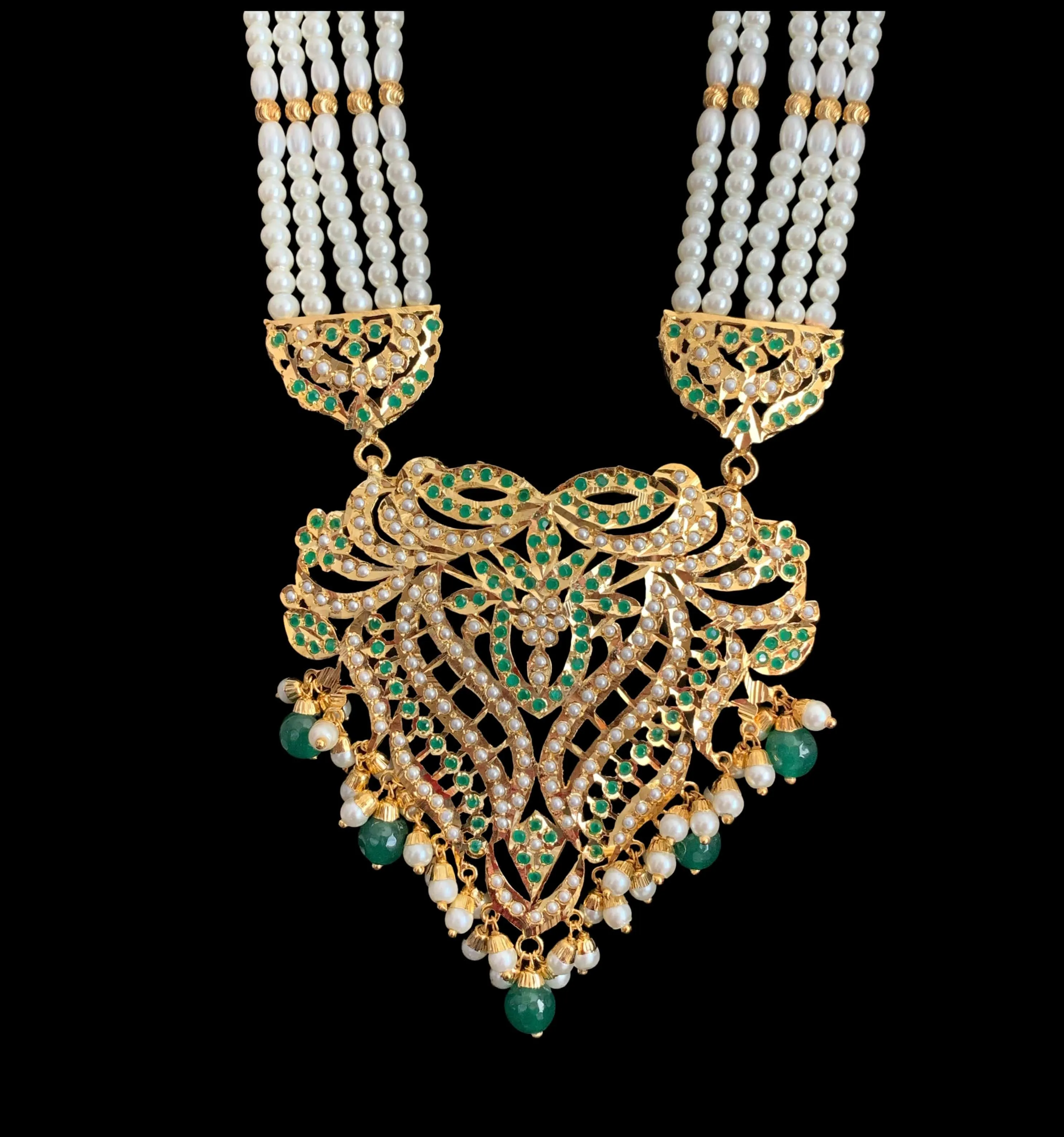 LN123 Sakshi Green / emerald Jadau Rani haar with earrings tika ( READY TO SHIP )