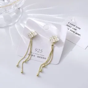 Long Tassel Earrings Women's Simple Golden Silver Color Earrings Party S4265290