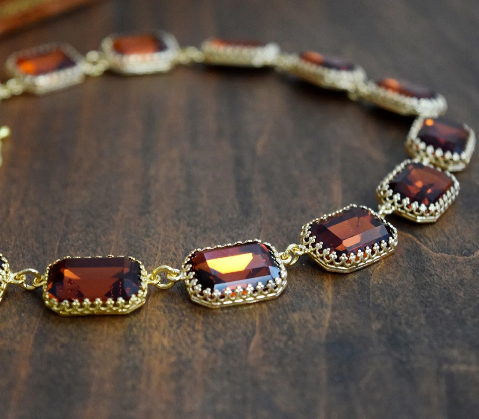 Madeira Topaz Aurora Crystal Necklace - Crown Setting - Large Octagon