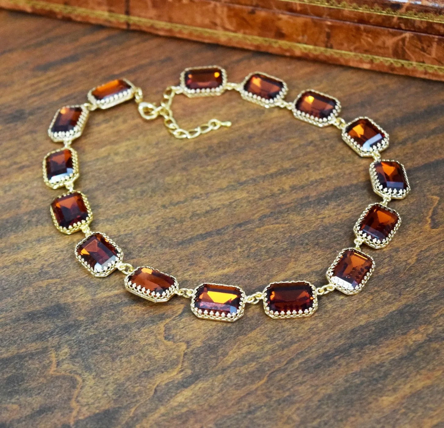 Madeira Topaz Aurora Crystal Necklace - Crown Setting - Large Octagon