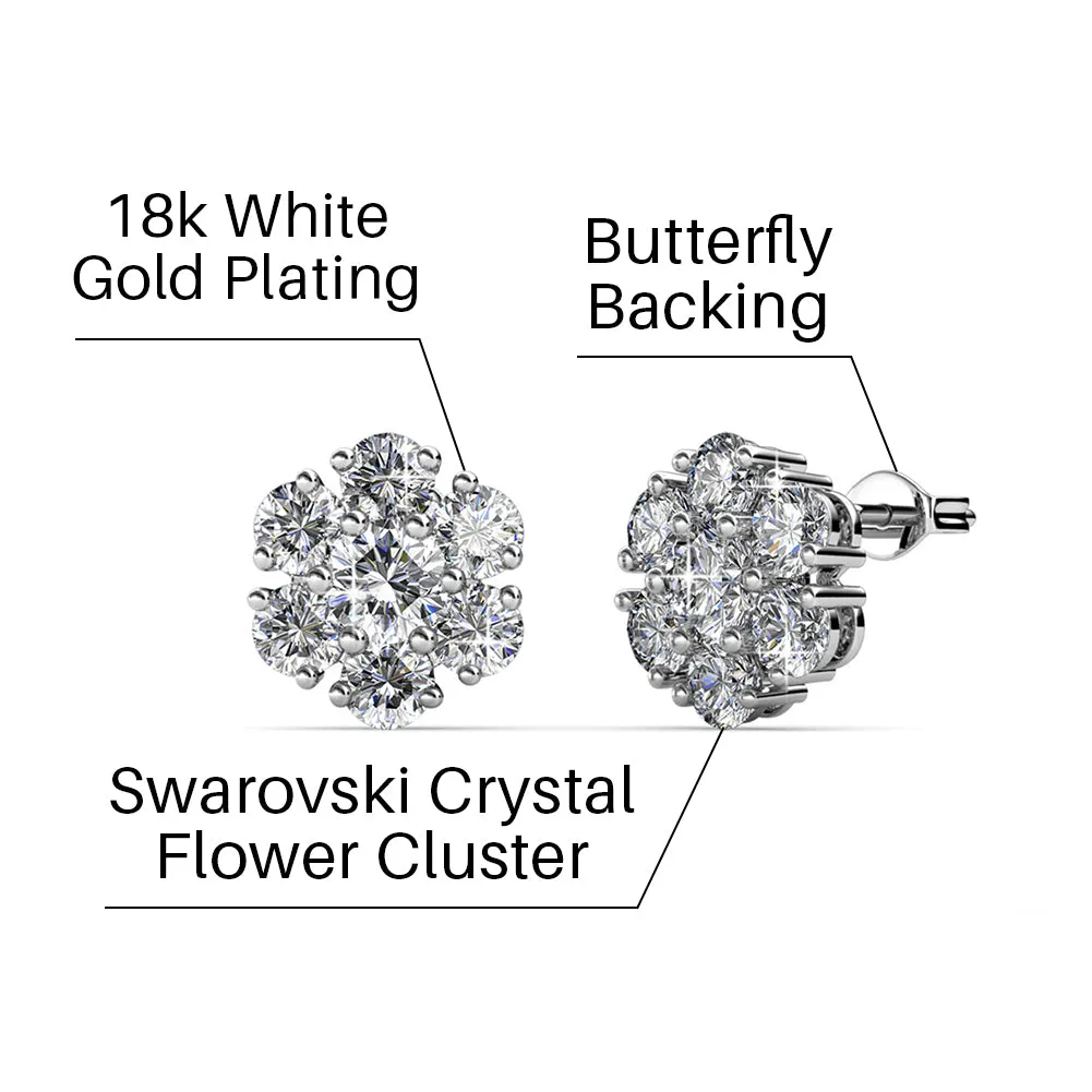 Maggie 18k White Gold Plated Flower Stud Earrings with Crystals