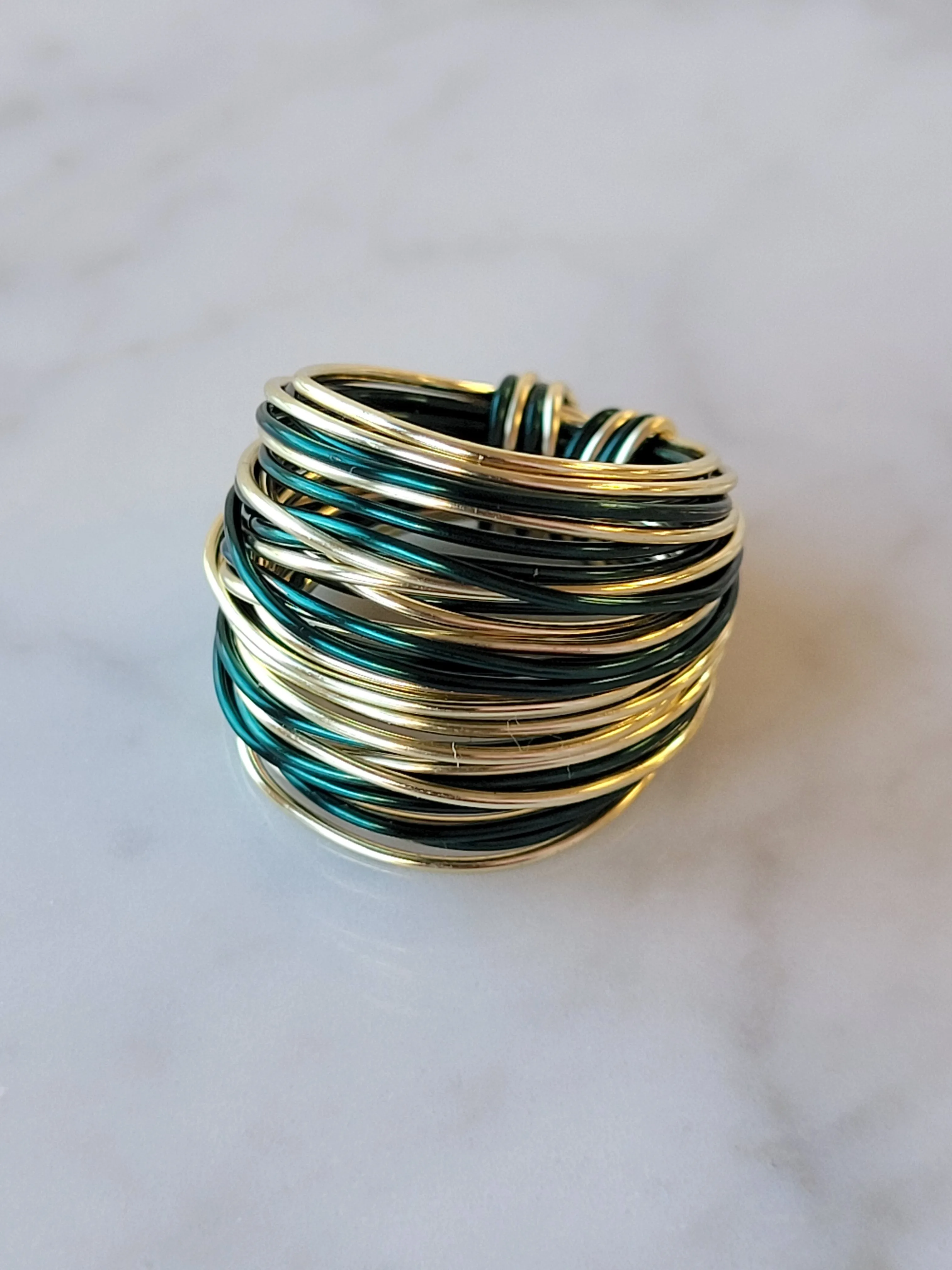 Marcia Wire Wrap Ring in Green and Gold