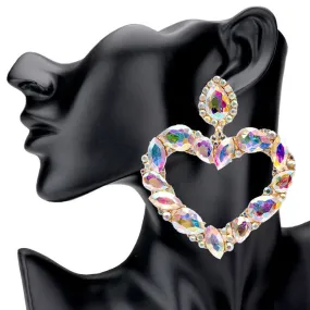 Marquise Teardrop Stone Cluster Open Heart Evening Earrings