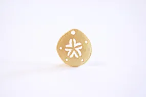 Matte Gold Wholesale Sand Dollar Charm- 22k Gold plated Sand Dollar Pendant, Sand Dollar Connector, nautical round pendant, starfish ocean sea, 339