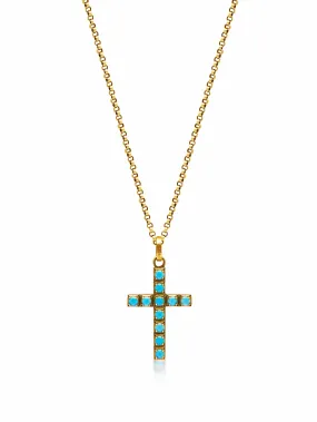 Men's Gold Necklace with Sterling Silver Turquoise Cross Pendant