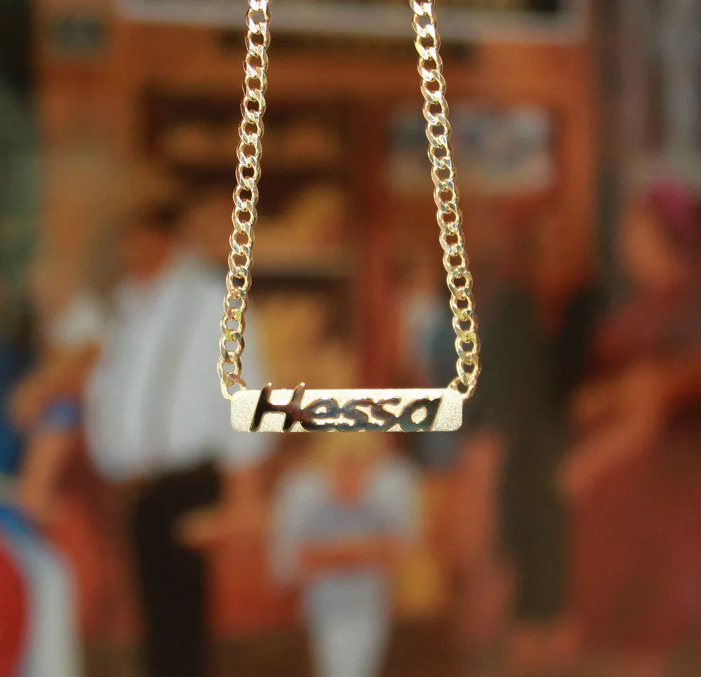 Mens Raised Letter Gold Bar Name Necklace